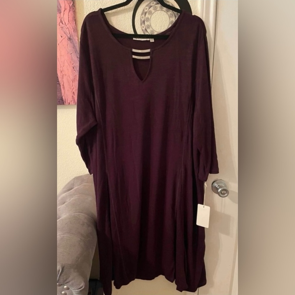 Maria Gabrielle Plus Size Womens burgundy long sleeve midi dress size 5X NEW